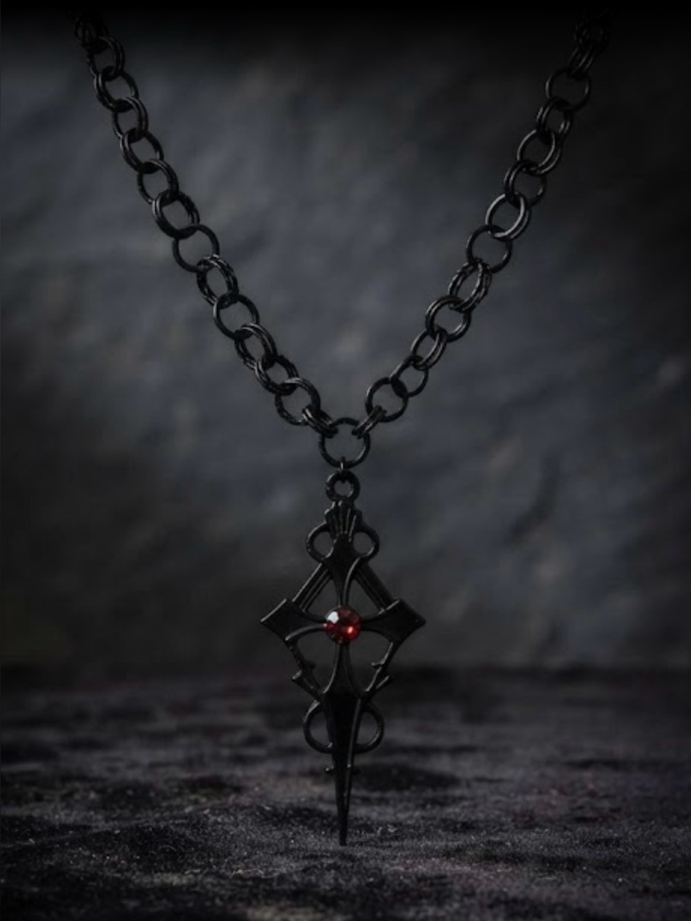 Hand Crafted Black Cross Pendant Necklace with Red Accent